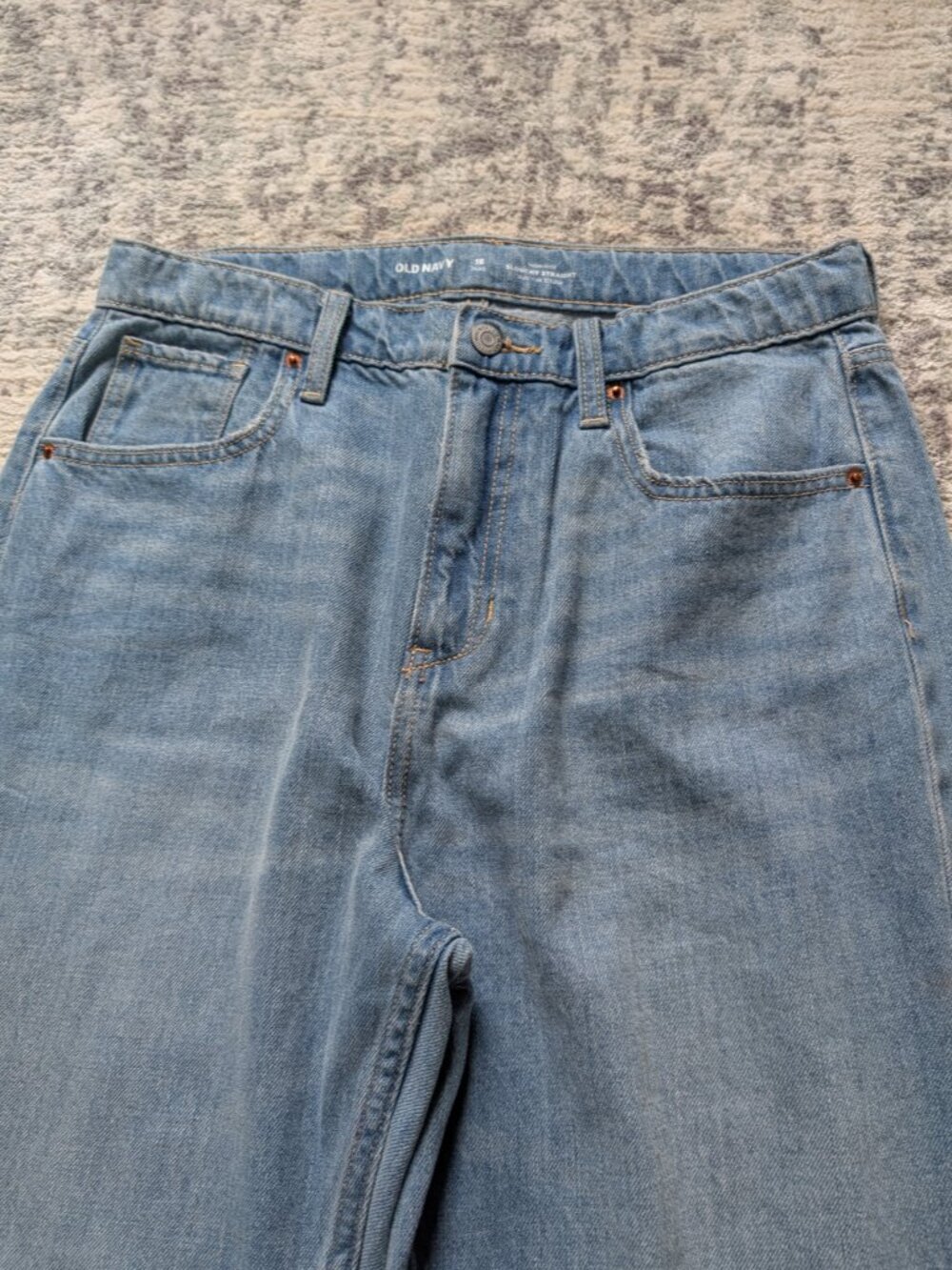 Old Navy High Rise Slouchy Straight Jeans 16 Extra Distressed Light Wash - Picture 3 of 9
